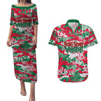 South Sydney Rabbitohs Rugby Couples Matching Puletasi and Hawaiian Shirt Graffiti Typography Urban Camo Abstract Street Style