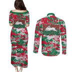 South Sydney Rabbitohs Rugby Couples Matching Puletasi and Long Sleeve Button Shirt Graffiti Typography Urban Camo Abstract Street Style