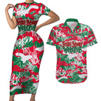 South Sydney Rabbitohs Rugby Couples Matching Short Sleeve Bodycon Dress and Hawaiian Shirt Graffiti Typography Urban Camo Abstract Street Style