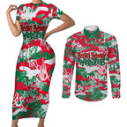 South Sydney Rabbitohs Rugby Couples Matching Short Sleeve Bodycon Dress and Long Sleeve Button Shirt Graffiti Typography Urban Camo Abstract Street Style