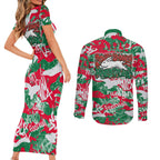 South Sydney Rabbitohs Rugby Couples Matching Short Sleeve Bodycon Dress and Long Sleeve Button Shirt Graffiti Typography Urban Camo Abstract Street Style