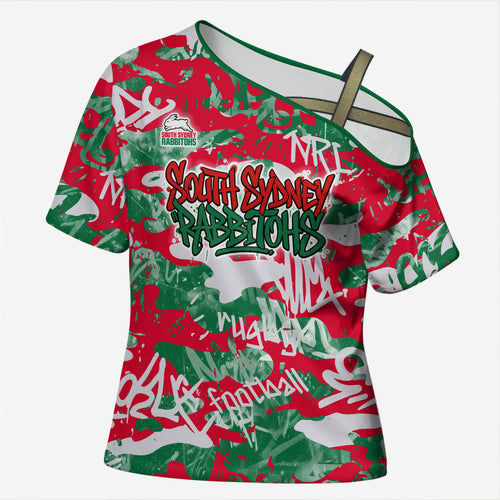 South Sydney Rabbitohs Rugby Cross Shoulder Shirt Graffiti Typography Urban Camo Abstract Street Style