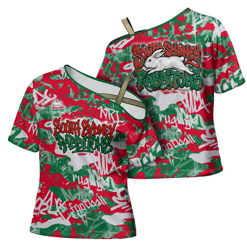 South Sydney Rabbitohs Rugby Cross Shoulder Shirt Graffiti Typography Urban Camo Abstract Street Style