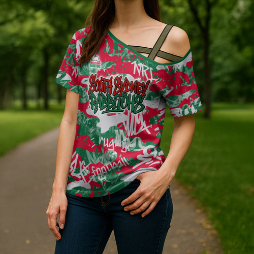 South Sydney Rabbitohs Rugby Cross Shoulder Shirt Graffiti Typography Urban Camo Abstract Street Style