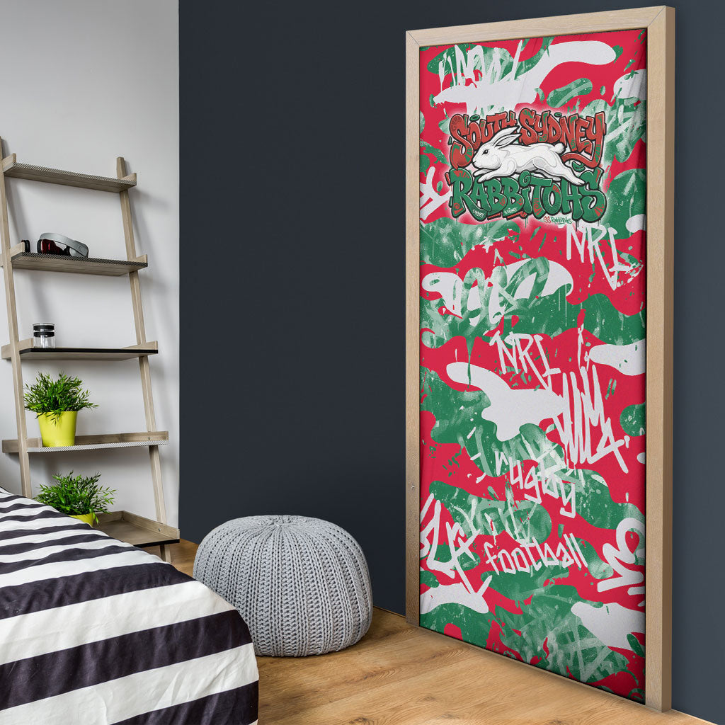 South Sydney Rabbitohs Rugby Door Cover Graffiti Typography Urban Camo Abstract Street Style