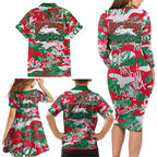 South Sydney Rabbitohs Rugby Family Matching Long Sleeve Bodycon Dress and Hawaiian Shirt Graffiti Typography Urban Camo Abstract Street Style