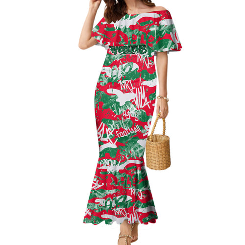 South Sydney Rabbitohs Rugby Family Matching Mermaid Dress and Hawaiian Shirt Graffiti Typography Urban Camo Abstract Street Style