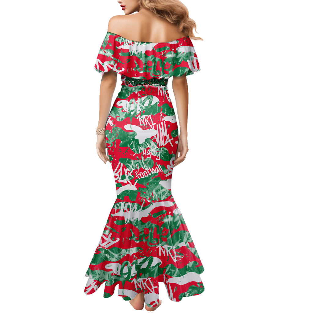South Sydney Rabbitohs Rugby Family Matching Mermaid Dress and Hawaiian Shirt Graffiti Typography Urban Camo Abstract Street Style