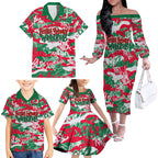 South Sydney Rabbitohs Rugby Family Matching Off The Shoulder Long Sleeve Dress and Hawaiian Shirt Graffiti Typography Urban Camo Abstract Street Style