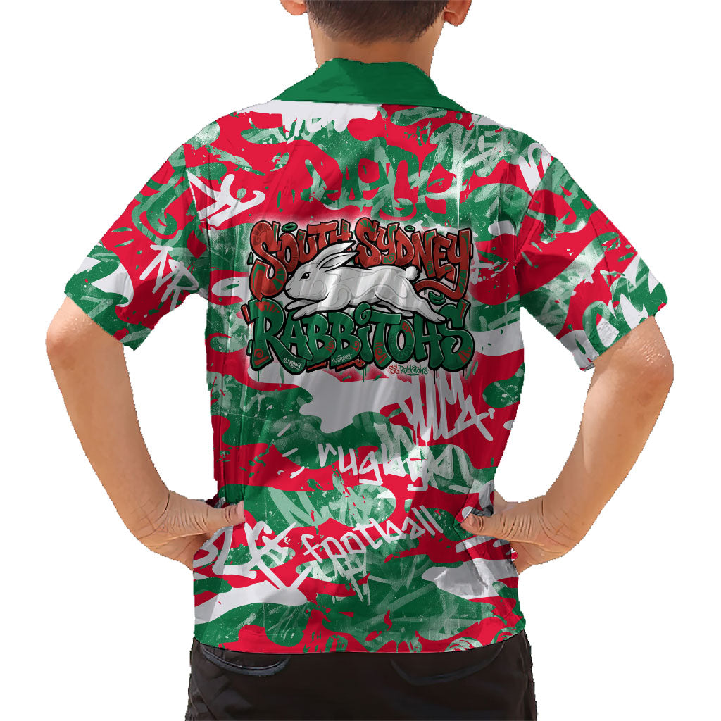 South Sydney Rabbitohs Rugby Family Matching Off The Shoulder Long Sleeve Dress and Hawaiian Shirt Graffiti Typography Urban Camo Abstract Street Style