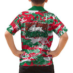 South Sydney Rabbitohs Rugby Family Matching Off The Shoulder Long Sleeve Dress and Hawaiian Shirt Graffiti Typography Urban Camo Abstract Street Style