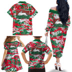 South Sydney Rabbitohs Rugby Family Matching Off The Shoulder Long Sleeve Dress and Hawaiian Shirt Graffiti Typography Urban Camo Abstract Street Style