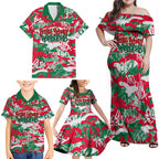 South Sydney Rabbitohs Rugby Family Matching Off Shoulder Maxi Dress and Hawaiian Shirt Graffiti Typography Urban Camo Abstract Street Style