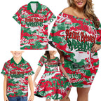 South Sydney Rabbitohs Rugby Family Matching Off Shoulder Short Dress and Hawaiian Shirt Graffiti Typography Urban Camo Abstract Street Style