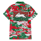South Sydney Rabbitohs Rugby Family Matching Off Shoulder Short Dress and Hawaiian Shirt Graffiti Typography Urban Camo Abstract Street Style