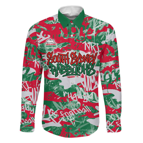 South Sydney Rabbitohs Rugby Family Matching Puletasi and Hawaiian Shirt Graffiti Typography Urban Camo Abstract Street Style