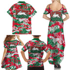 South Sydney Rabbitohs Rugby Family Matching Summer Maxi Dress and Hawaiian Shirt Graffiti Typography Urban Camo Abstract Street Style