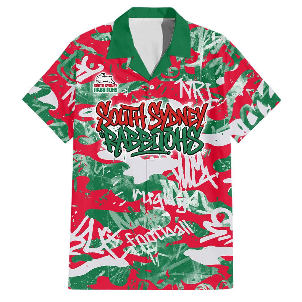 South Sydney Rabbitohs Rugby Family Matching Summer Maxi Dress and Hawaiian Shirt Graffiti Typography Urban Camo Abstract Street Style