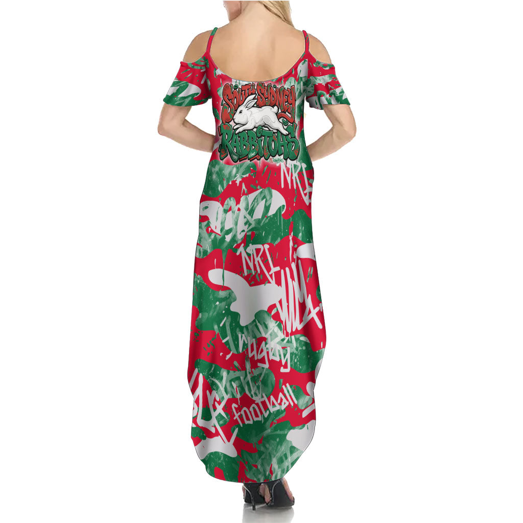 South Sydney Rabbitohs Rugby Family Matching Summer Maxi Dress and Hawaiian Shirt Graffiti Typography Urban Camo Abstract Street Style