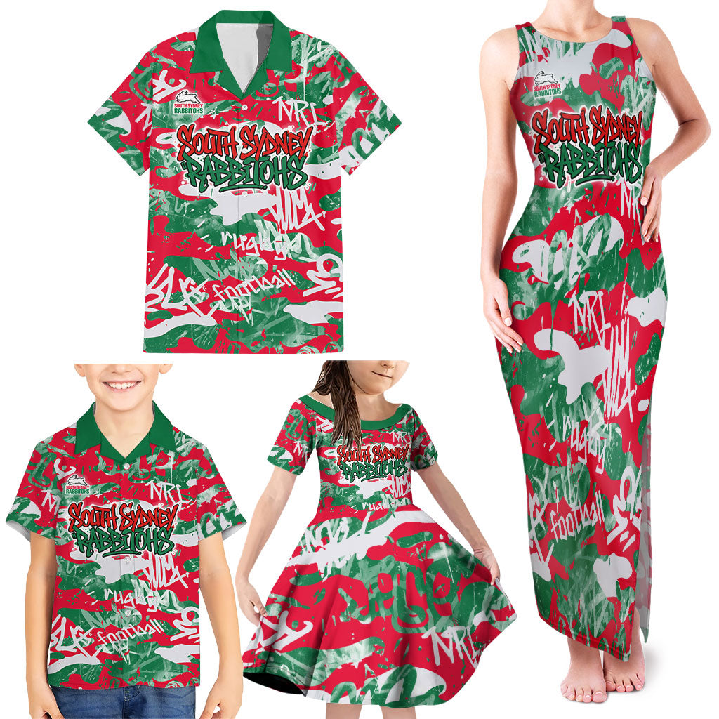 South Sydney Rabbitohs Rugby Family Matching Tank Maxi Dress and Hawaiian Shirt Graffiti Typography Urban Camo Abstract Street Style