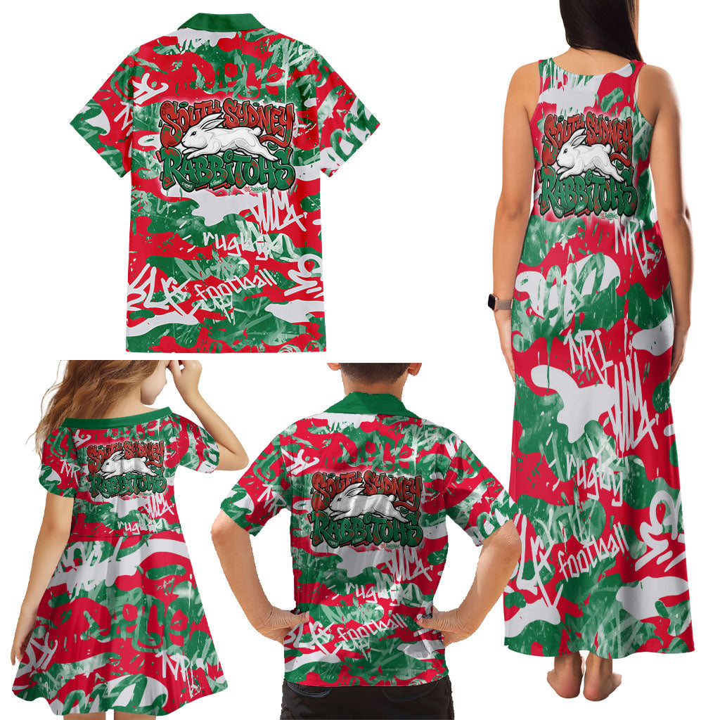 South Sydney Rabbitohs Rugby Family Matching Tank Maxi Dress and Hawaiian Shirt Graffiti Typography Urban Camo Abstract Street Style