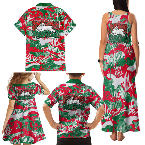 South Sydney Rabbitohs Rugby Family Matching Tank Maxi Dress and Hawaiian Shirt Graffiti Typography Urban Camo Abstract Street Style