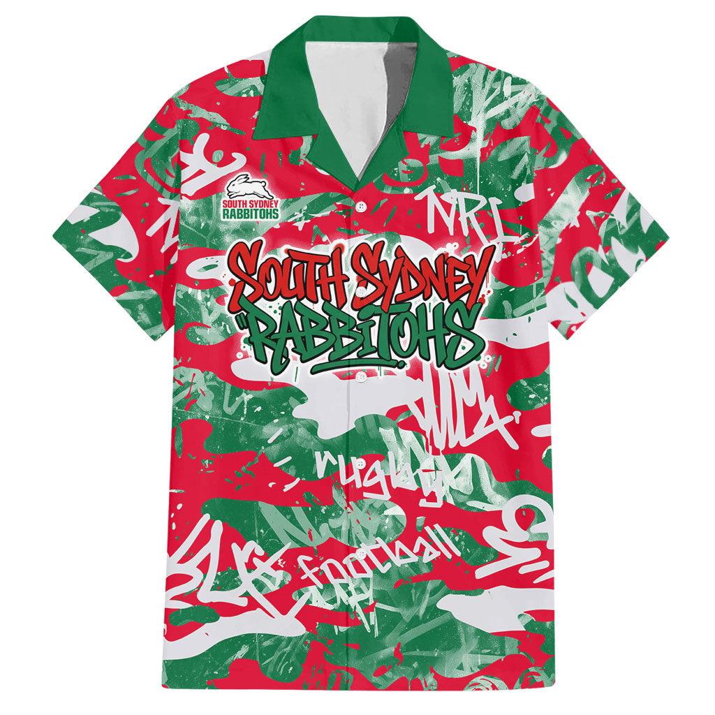 South Sydney Rabbitohs Rugby Hawaiian Shirt Graffiti Typography Urban Camo Abstract Street Style