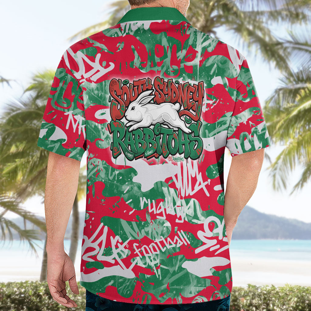 South Sydney Rabbitohs Rugby Hawaiian Shirt Graffiti Typography Urban Camo Abstract Street Style
