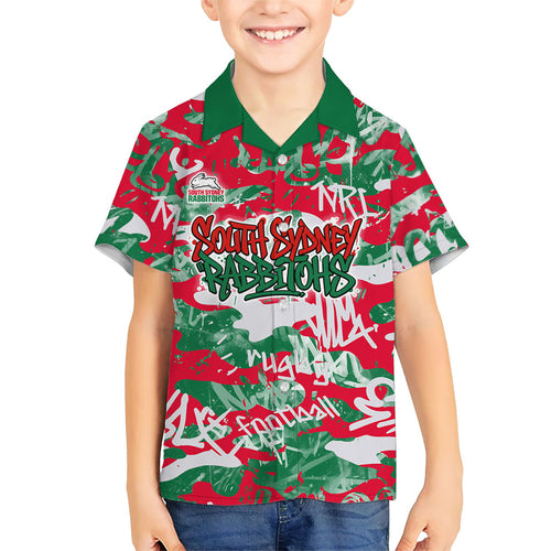 South Sydney Rabbitohs Rugby Hawaiian Shirt Graffiti Typography Urban Camo Abstract Street Style