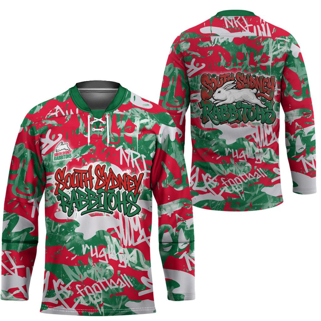South Sydney Rabbitohs Rugby Hockey Jersey Graffiti Typography Urban Camo Abstract Street Style