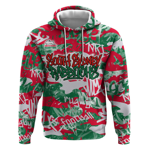 South Sydney Rabbitohs Rugby Hoodie Graffiti Typography Urban Camo Abstract Street Style