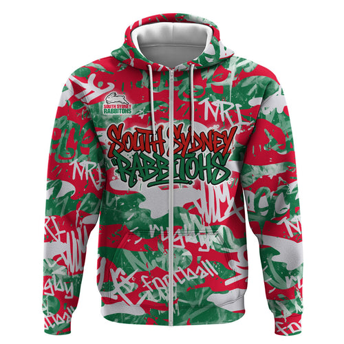 South Sydney Rabbitohs Rugby Hoodie Graffiti Typography Urban Camo Abstract Street Style