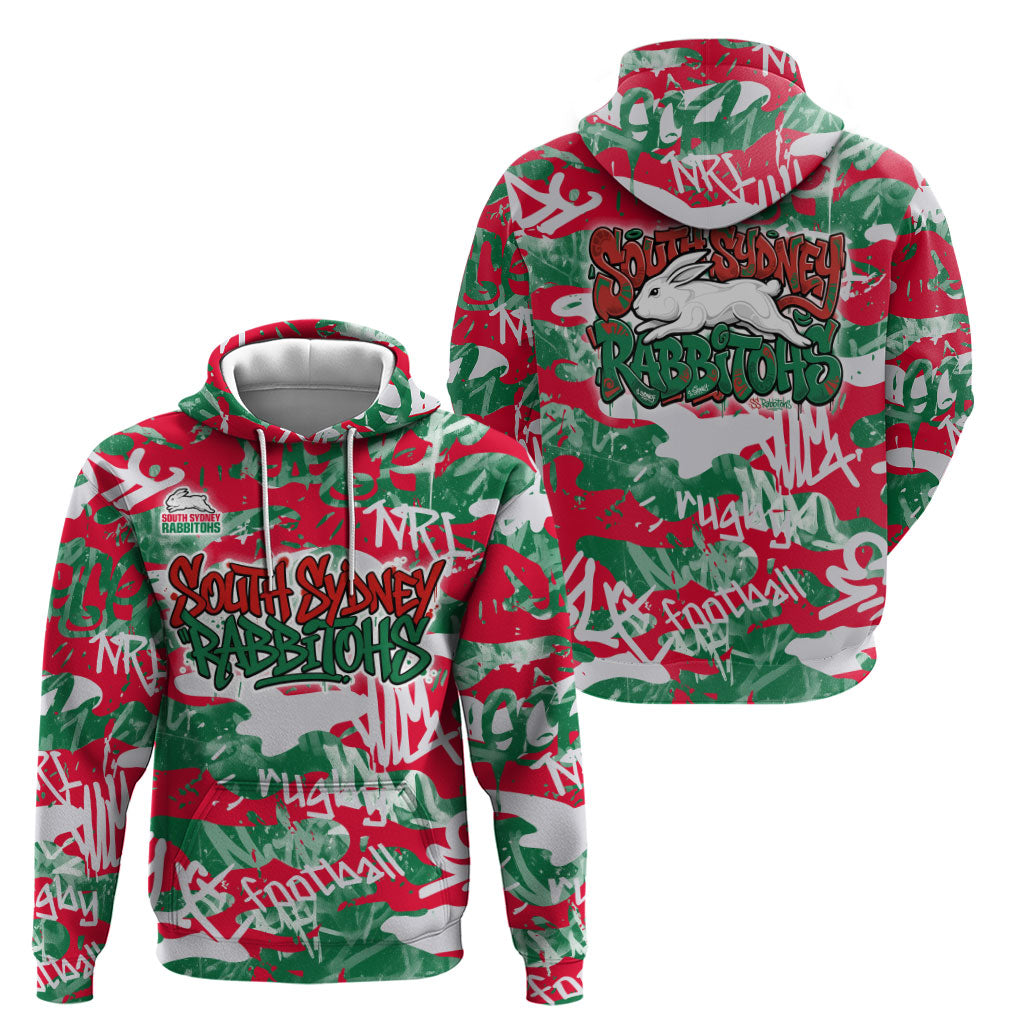 South Sydney Rabbitohs Rugby Hoodie Graffiti Typography Urban Camo Abstract Street Style