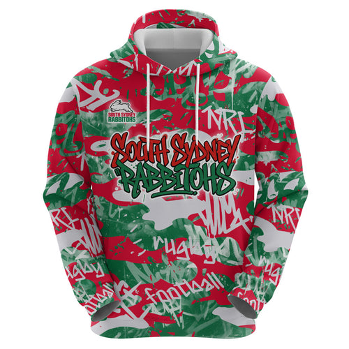 South Sydney Rabbitohs Rugby Hoodie Graffiti Typography Urban Camo Abstract Street Style