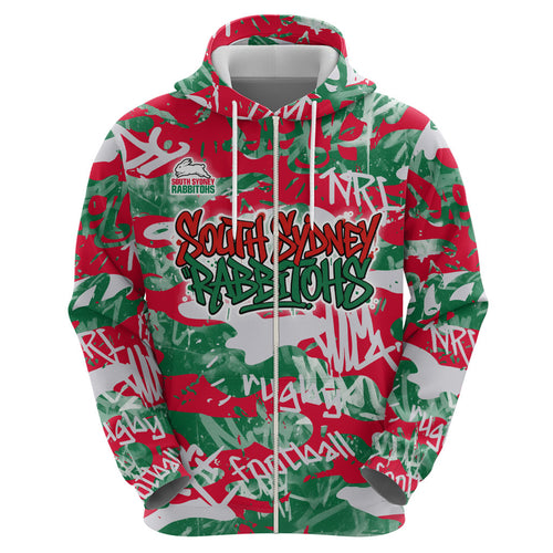 South Sydney Rabbitohs Rugby Hoodie Graffiti Typography Urban Camo Abstract Street Style