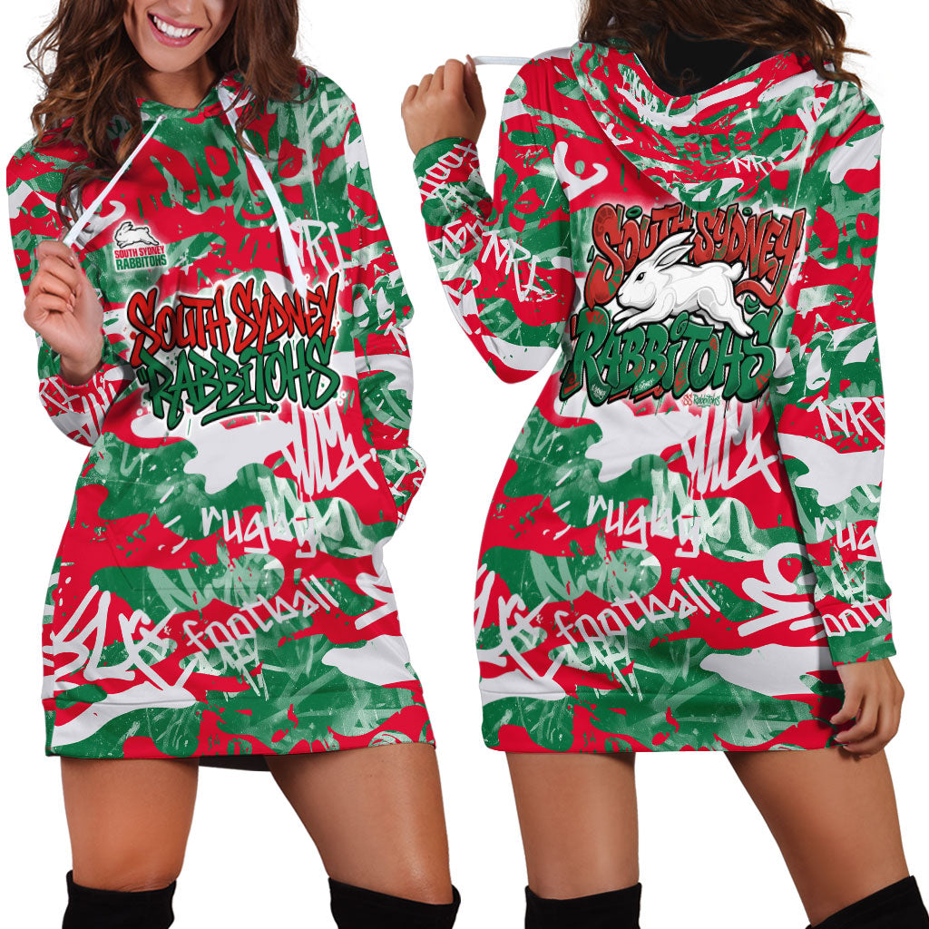 South Sydney Rabbitohs Rugby Hoodie Dress Graffiti Typography Urban Camo Abstract Street Style