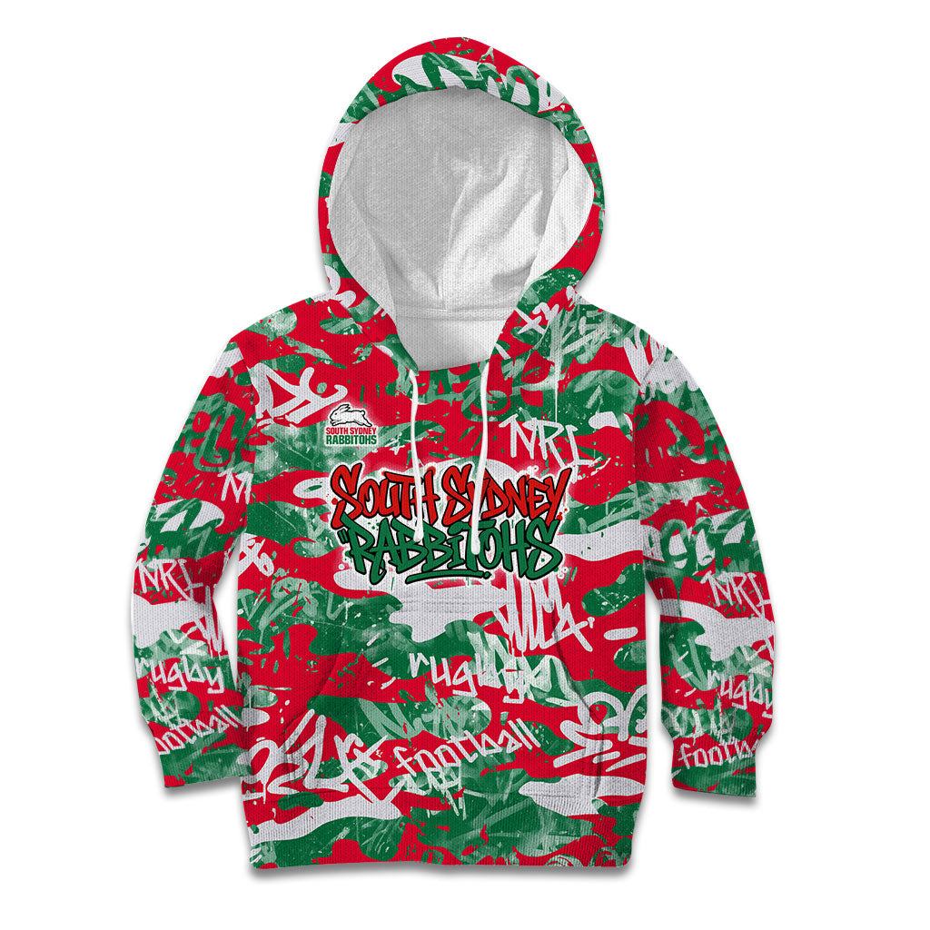 South Sydney Rabbitohs Rugby Kid Hoodie Graffiti Typography Urban Camo Abstract Street Style