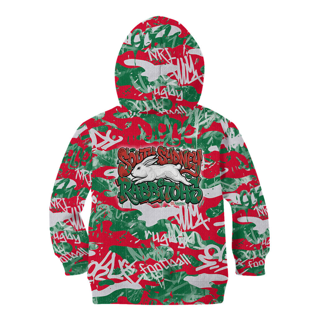South Sydney Rabbitohs Rugby Kid Hoodie Graffiti Typography Urban Camo Abstract Street Style
