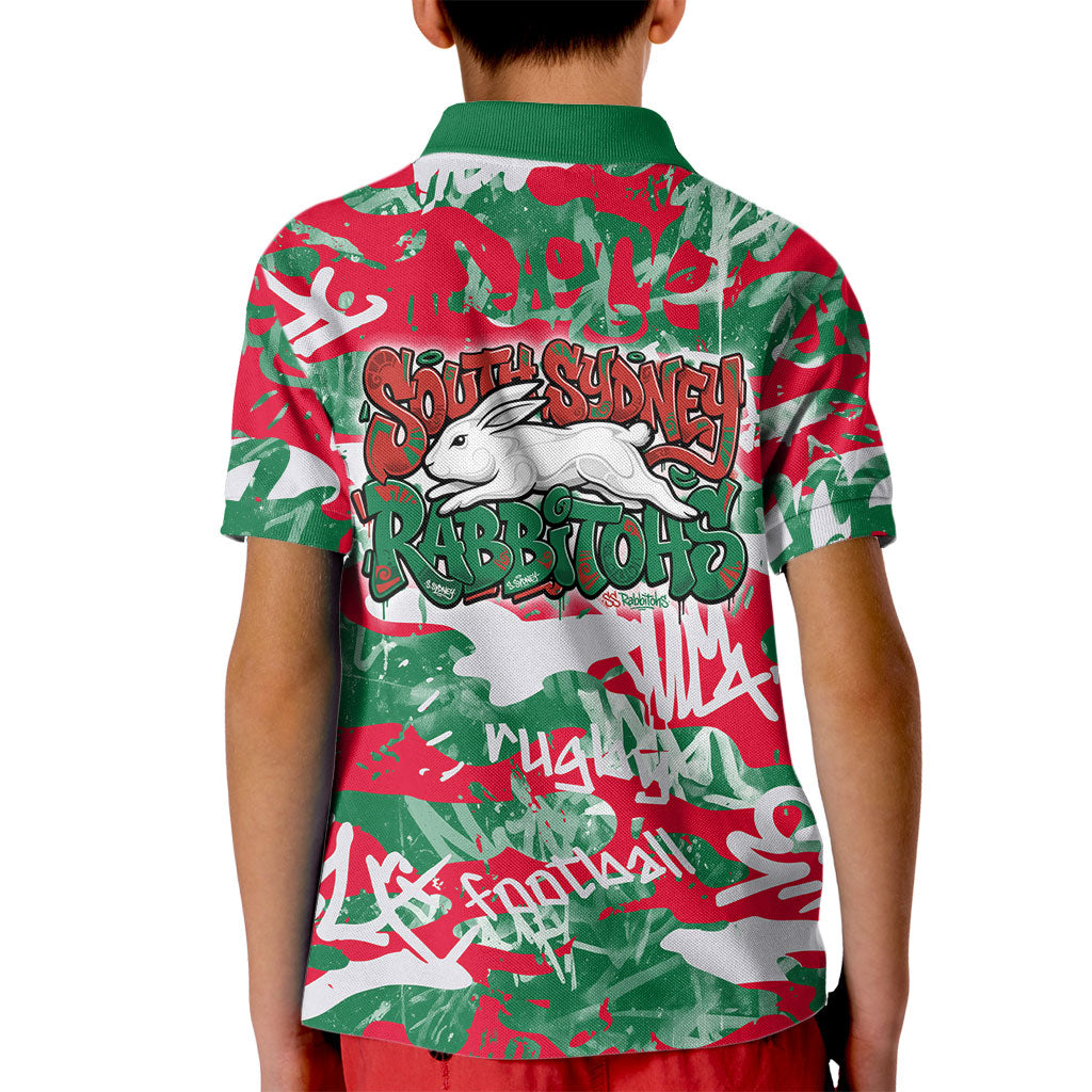 South Sydney Rabbitohs Rugby Kid Polo Shirt Graffiti Typography Urban Camo Abstract Street Style