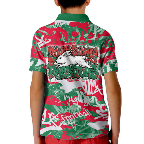 South Sydney Rabbitohs Rugby Kid Polo Shirt Graffiti Typography Urban Camo Abstract Street Style