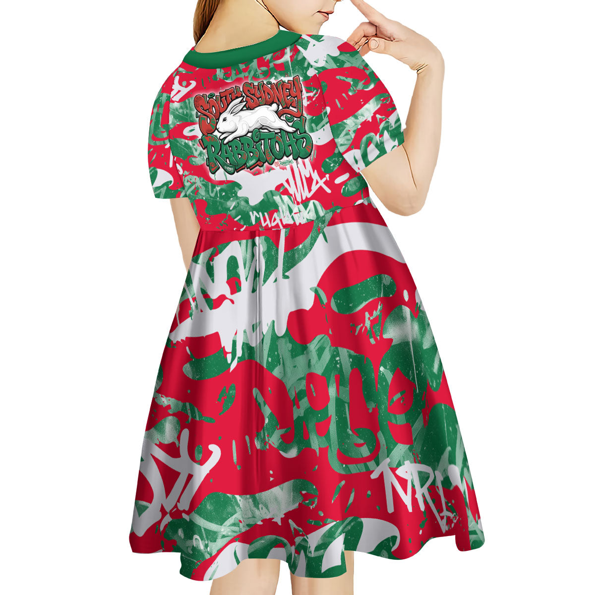 South Sydney Rabbitohs Rugby Kid Short Sleeve Dress Graffiti Typography Urban Camo Abstract Street Style
