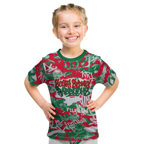 South Sydney Rabbitohs Rugby Kid T Shirt Graffiti Typography Urban Camo Abstract Street Style