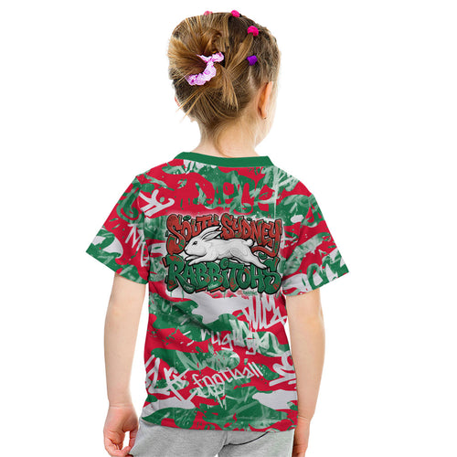 South Sydney Rabbitohs Rugby Kid T Shirt Graffiti Typography Urban Camo Abstract Street Style