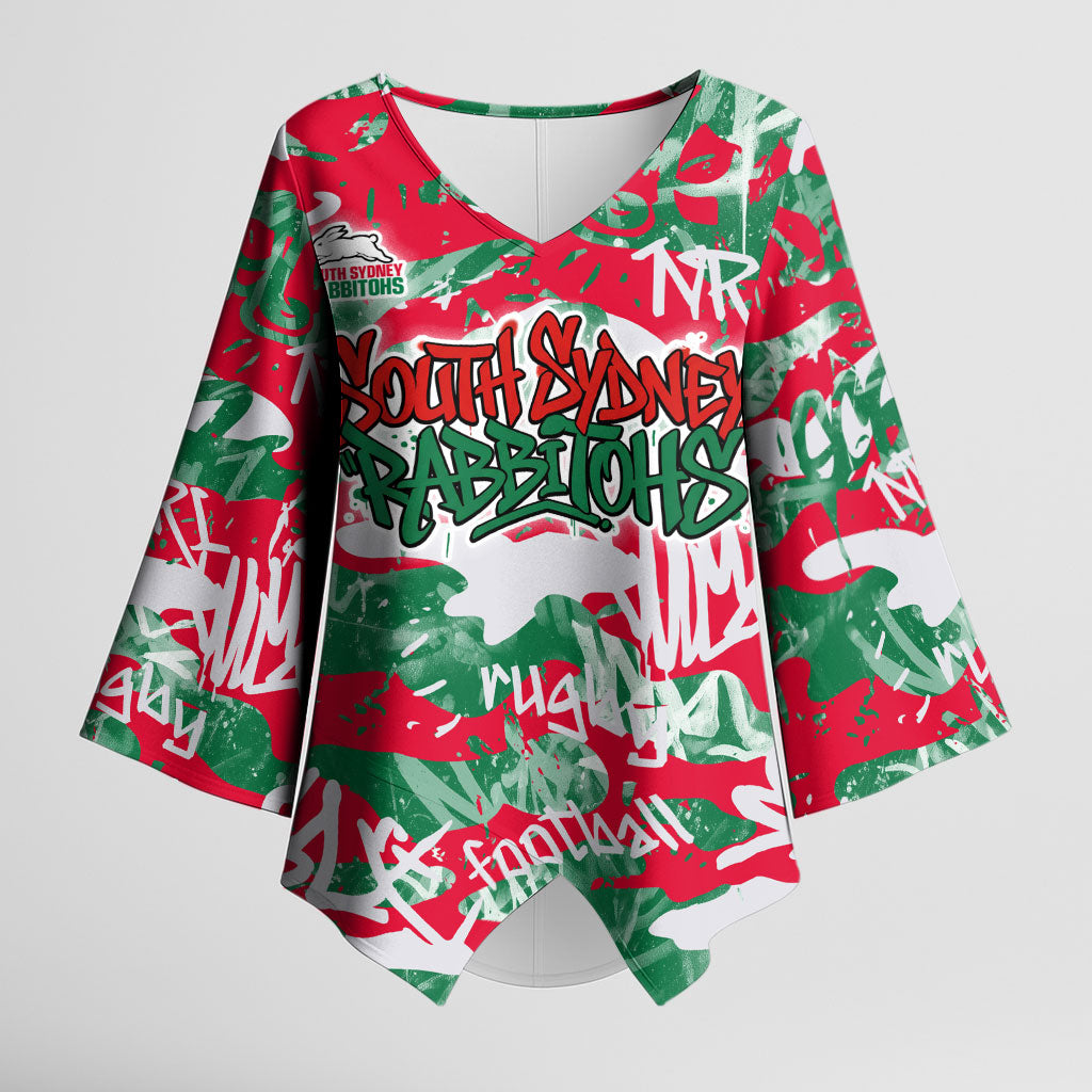 South Sydney Rabbitohs Rugby Kimono Sleeve Blouse Graffiti Typography Urban Camo Abstract Street Style