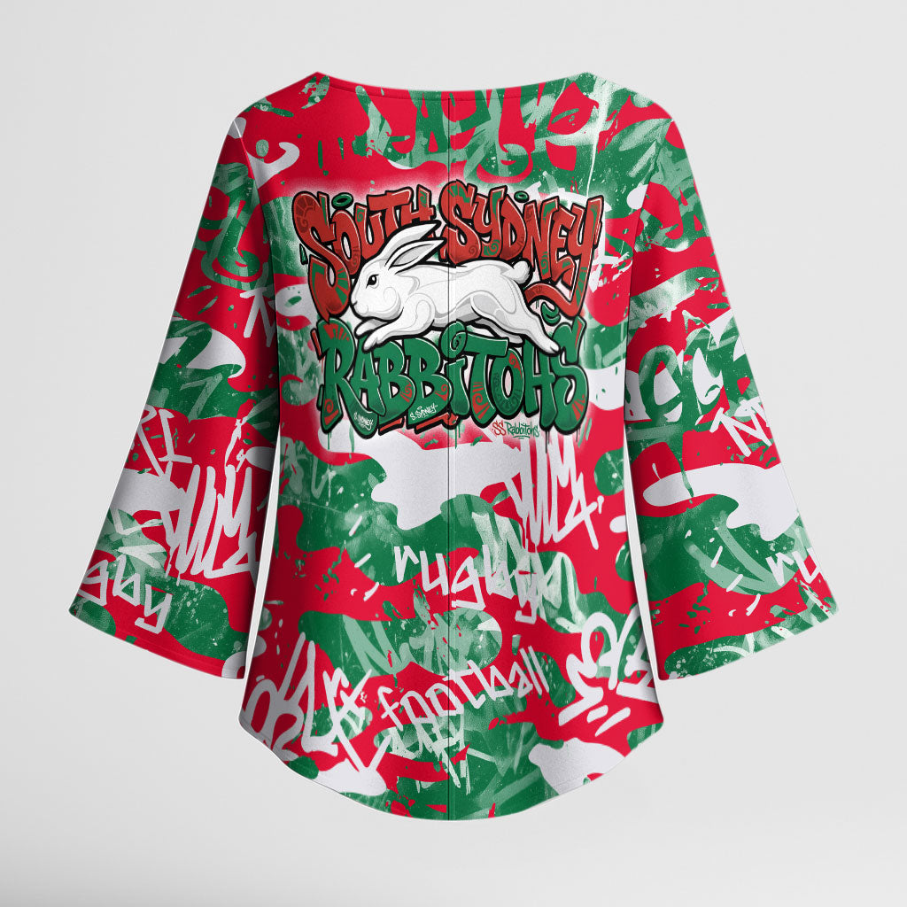 South Sydney Rabbitohs Rugby Kimono Sleeve Blouse Graffiti Typography Urban Camo Abstract Street Style