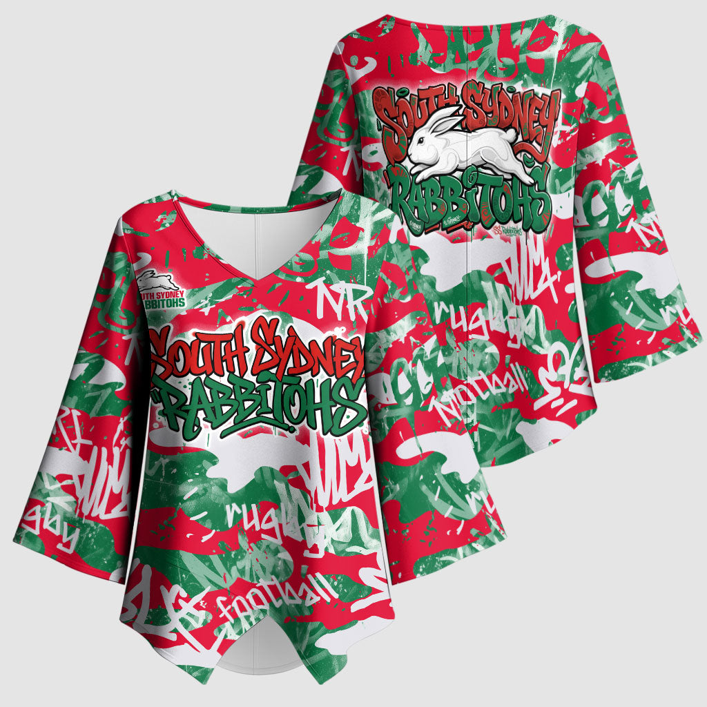 South Sydney Rabbitohs Rugby Kimono Sleeve Blouse Graffiti Typography Urban Camo Abstract Street Style