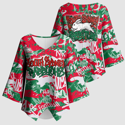South Sydney Rabbitohs Rugby Kimono Sleeve Blouse Graffiti Typography Urban Camo Abstract Street Style