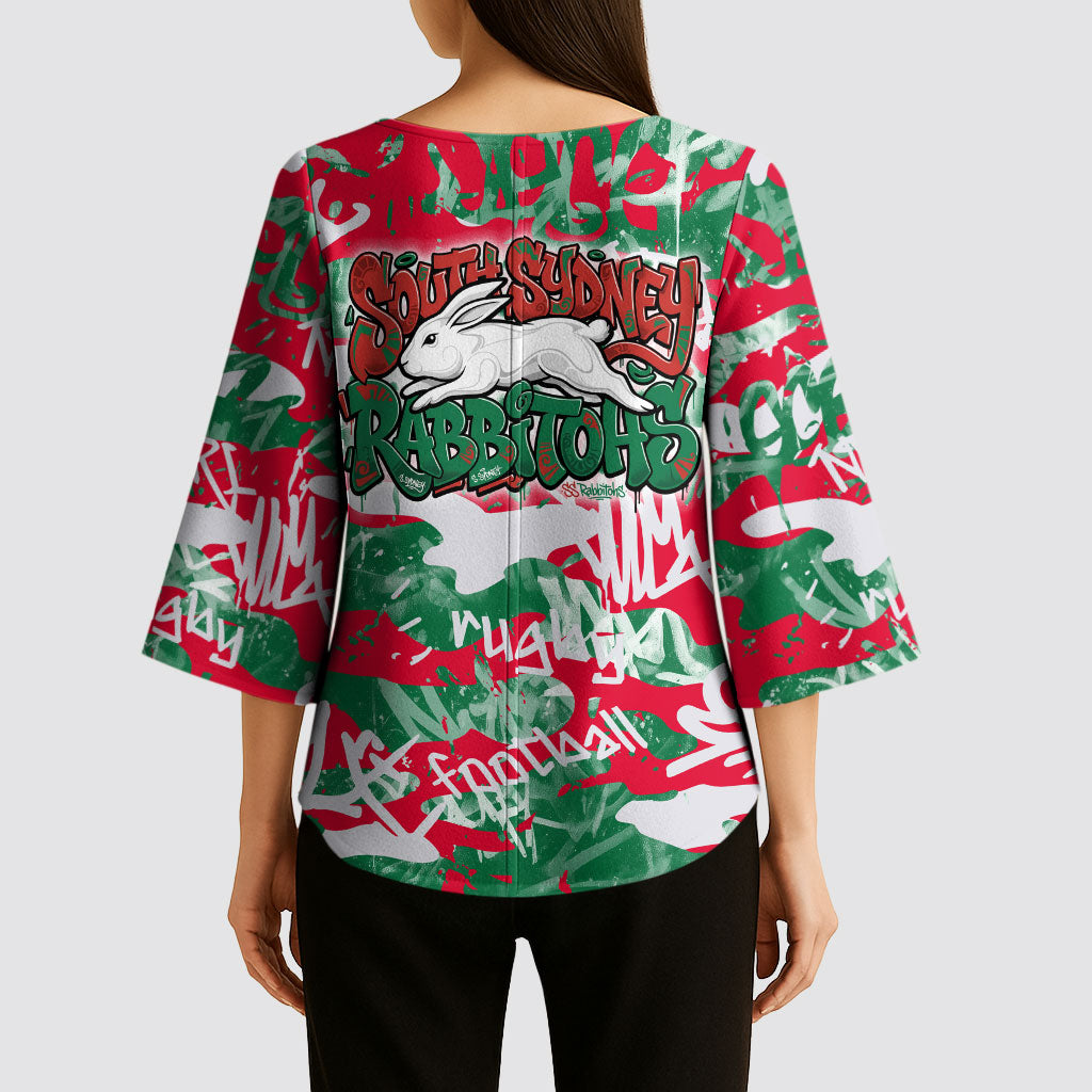 South Sydney Rabbitohs Rugby Kimono Sleeve Blouse Graffiti Typography Urban Camo Abstract Street Style