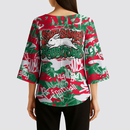 South Sydney Rabbitohs Rugby Kimono Sleeve Blouse Graffiti Typography Urban Camo Abstract Street Style