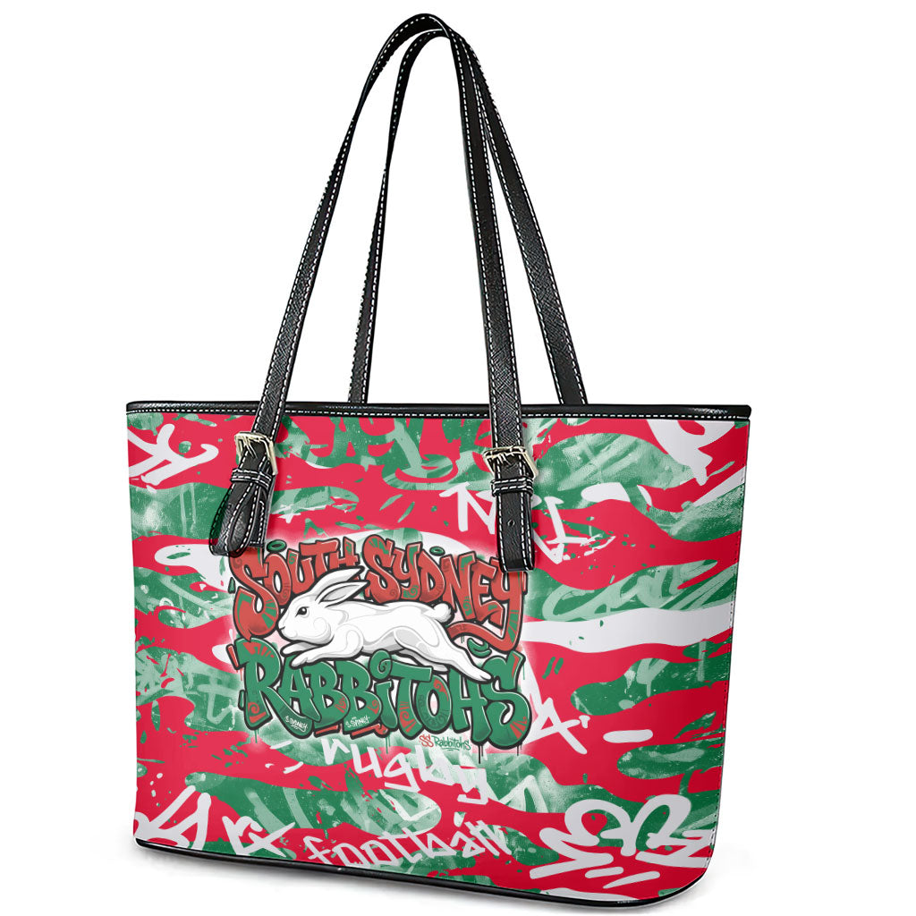 South Sydney Rabbitohs Rugby Leather Tote Bag Graffiti Typography Urban Camo Abstract Street Style